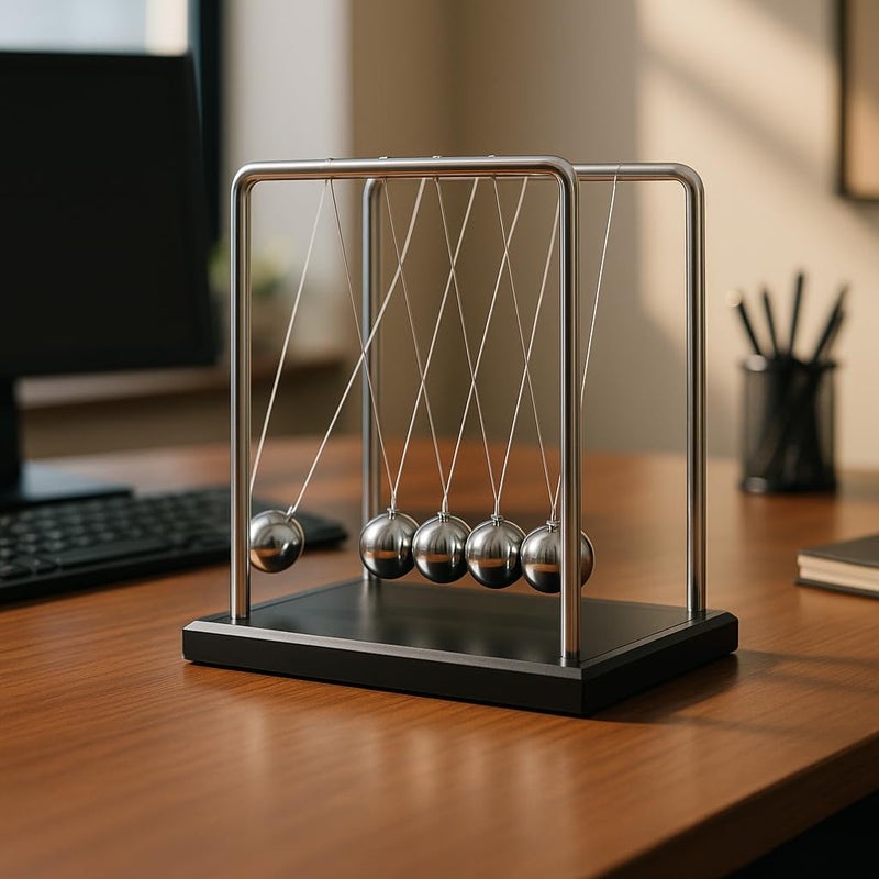 BEWITU Large Newtons Cradle Balance Pendulum 5 Balls Wooden Base Newtons Cradle Desktop Toys Kinetic Toys for Adults Office Home Desk Dcor Fun Science Physics Learning - Image 3