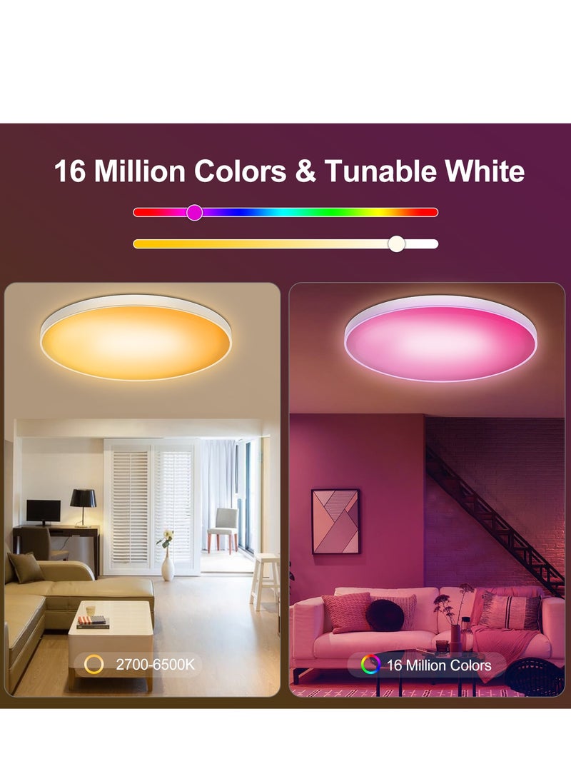 12Inch 30W Smart WIFI Bluetooth Control Ceiling Light Round RGB LED Remote Color Changing Dimmable Ceiling Lamp Voice Control Compatible With Alexa Google Home For Bedroom Audiovisual Room Flush Mount Ceiling Light  - Image 3