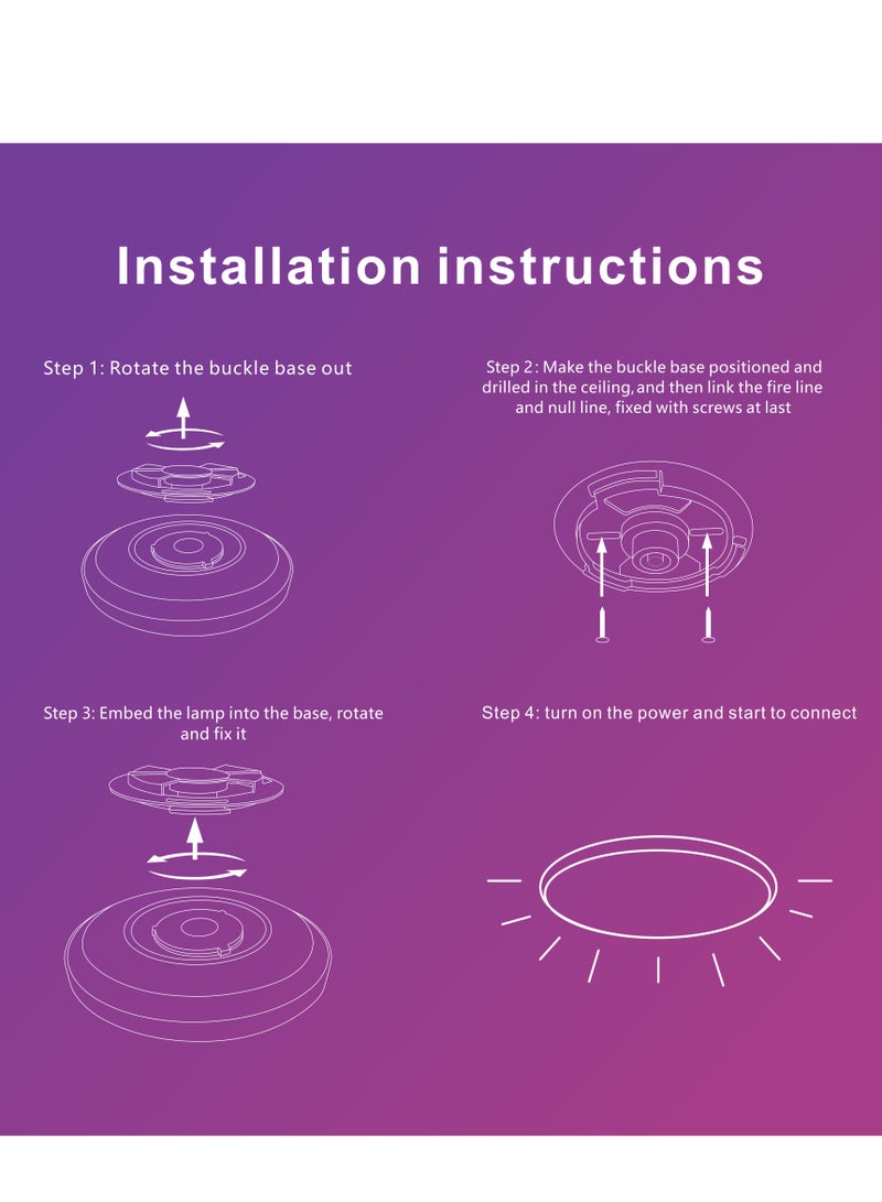 12Inch 30W Smart WIFI Bluetooth Control Ceiling Light Round RGB LED Remote Color Changing Dimmable Ceiling Lamp Voice Control Compatible With Alexa Google Home For Bedroom Audiovisual Room Flush Mount Ceiling Light  - Image 5
