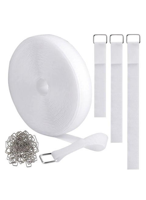 16.4Ft x 0.8In Adjustable Cable Straps with 25 Buckles, Free Cut Length, White Reusable Fastening Cable Ties, Hook and Loop Securing Strap for Cable Tidy, Wire Management, Cord Organiser, White