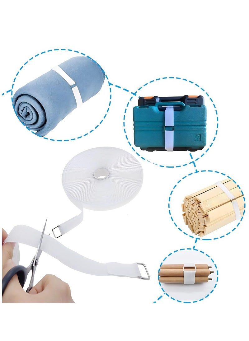 T NEWFUN - 16.4Ft x 0.8In Adjustable Cable Straps with 25 Buckles, Free Cut Length, White Reusable Fastening Cable Ties, Hook and Loop Securing Strap for Cable Tidy, Wire Management, Cord Organiser, White - Image 1