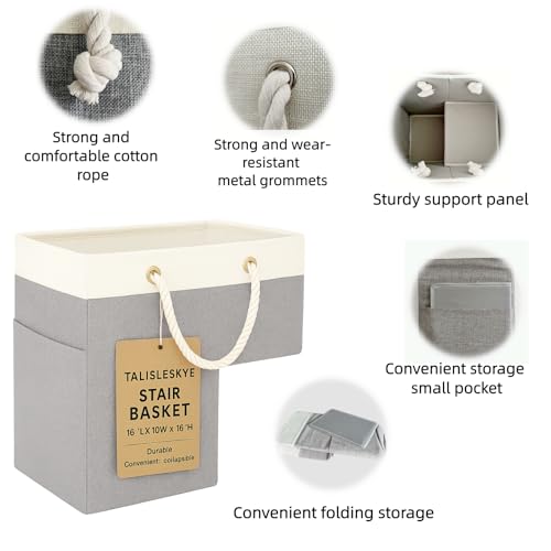talisleskye Stair basket,Foldable staircase baskets,Stair basket for wooden and carpeted stairs,Step stairs storage baskets with handle.1pcs - Image 3