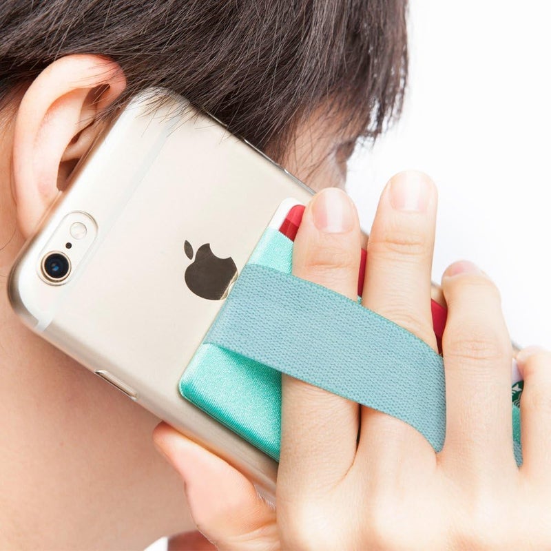 Sinjimoru Cell Phone Grip with Card Wallet, Phone Wallet Stick on Card Holder for Back of Phone, Slim Wallet with Elastic Phone Strap. Sinji Pouch Band (Mint green) - Image 1