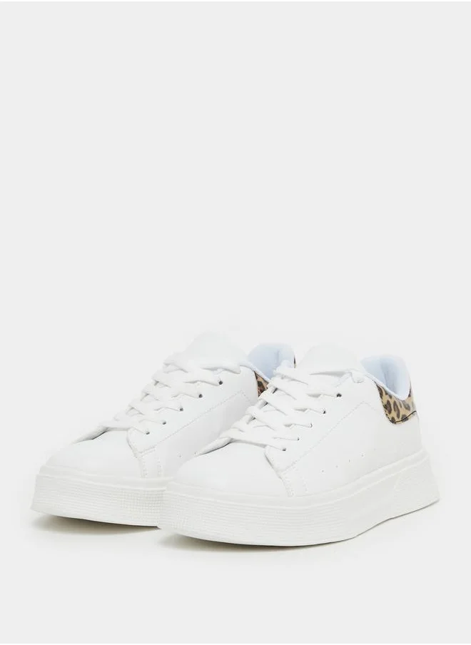 Styli Animal Print Trim Round Toe Lace-Up Sneakers