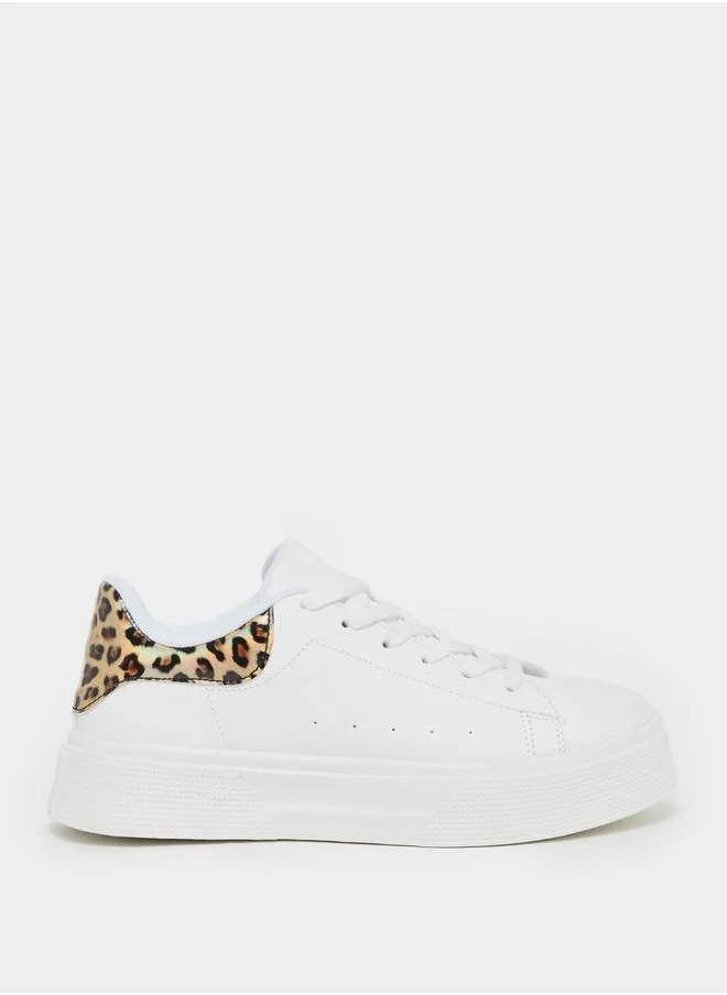 Styli Animal Print Trim Round Toe Lace-Up Sneakers