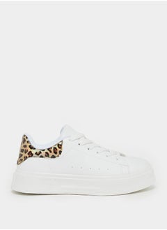Animal Print Trim Round Toe Lace-Up Sneakers