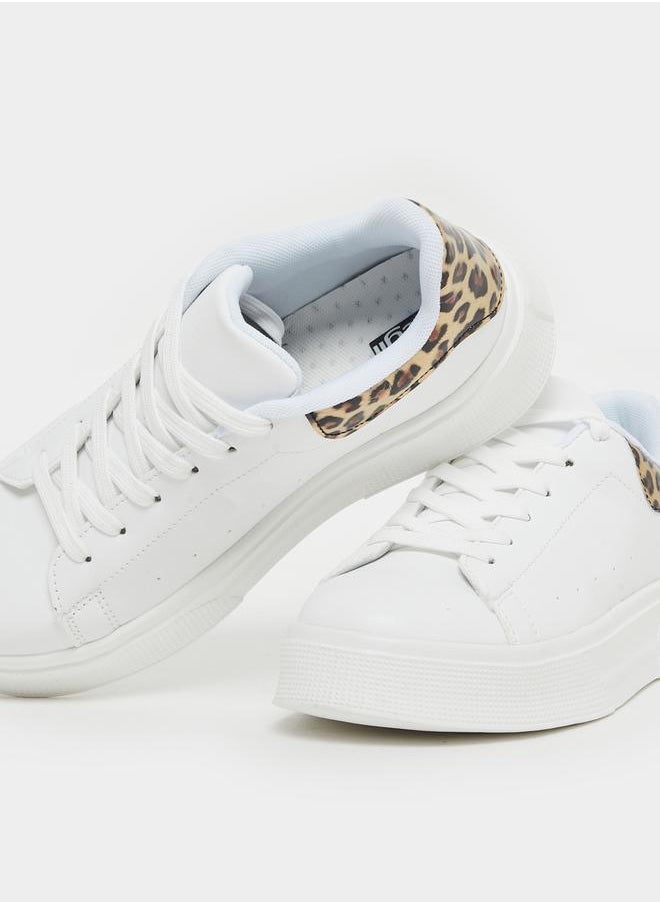 Styli - Animal Print Trim Round Toe Lace-Up Sneakers - Image 1