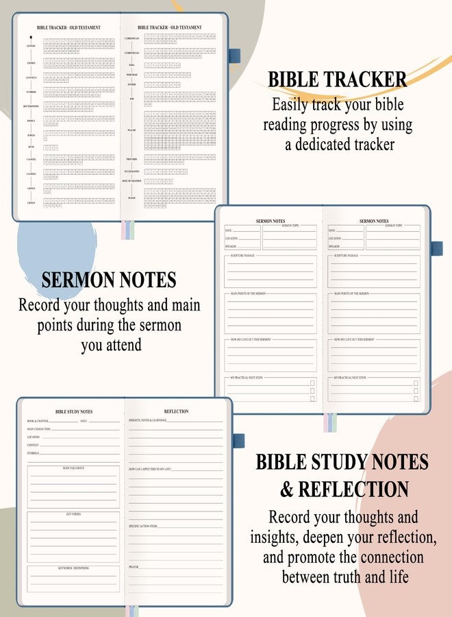 AKONEGE Bible Study Journal - Church Notes Notebooks Guided Bible Study Supplies Notebook for Note Taking & Reflection, Hardcover Daily Faith & Prayer Journal for Men Women, 5.8" x 8.3", Blue - Image 3