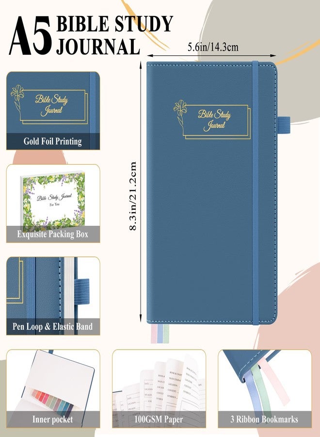 AKONEGE Bible Study Journal - Church Notes Notebooks Guided Bible Study Supplies Notebook for Note Taking & Reflection, Hardcover Daily Faith & Prayer Journal for Men Women, 5.8" x 8.3", Blue - Image 2