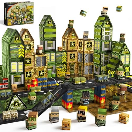 GobiDex 100PCS Magnetic Building Blocks Army Toys STEM Military Magnetic Tiles with Army Men Magnet Construction Toys for Toddler Kids Ages 35 57 48 Birthday Gifts for 3 Year Old Boys Girls - Image 1