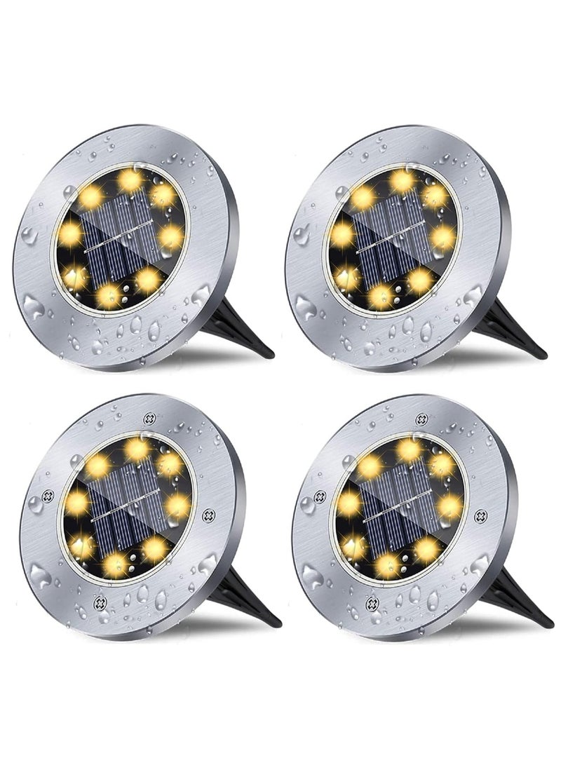 Generic 4 pcs Solar Ground Lights Outdoor, 8 Solar Lights, Waterproof  Garden Lights, Solar Powered Landscape Lighting for Outside Backyard Pathway Drveway Walkway (Warm White)  - Image 1