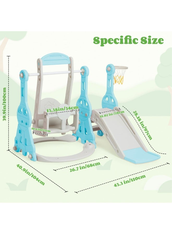 فول جوي مجموعة ملعب داخلي وخارجي للأطفال الصغار، مجموعة زحليقة وأرجوحة 4 في 1 للأطفال، مجموعة لعب زحليقة وأرجوحة مستقلة للأطفال مع طوق كرة سلة - Image 3