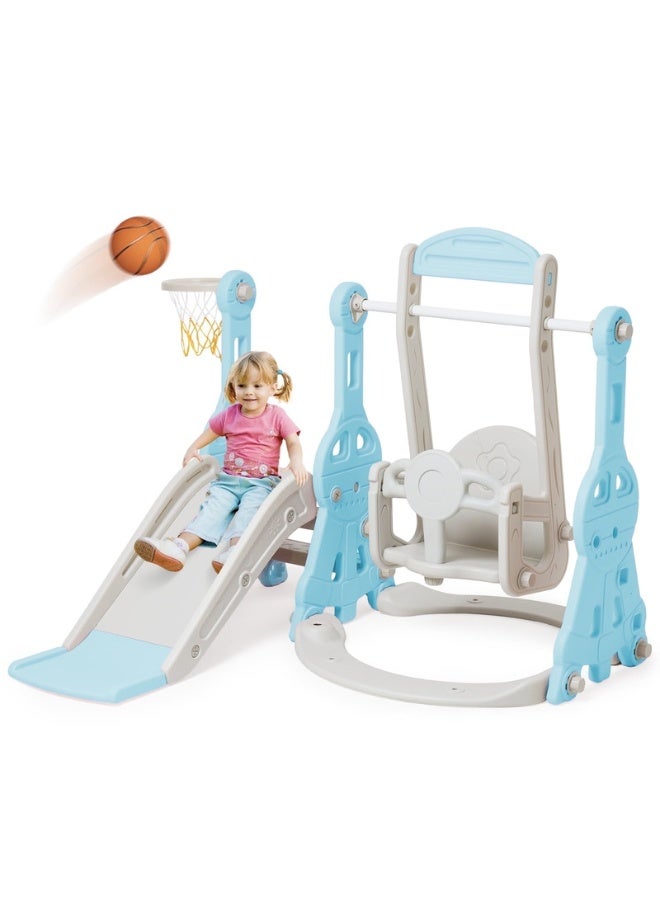 فول جوي مجموعة ملعب داخلي وخارجي للأطفال الصغار، مجموعة زحليقة وأرجوحة 4 في 1 للأطفال، مجموعة لعب زحليقة وأرجوحة مستقلة للأطفال مع طوق كرة سلة - Image 1