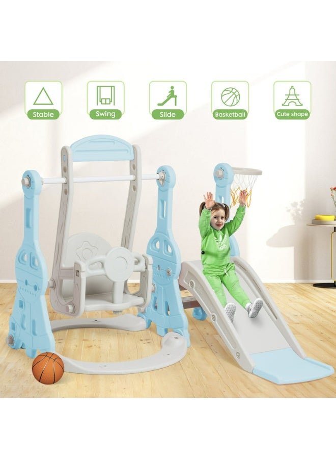 فول جوي مجموعة ملعب داخلي وخارجي للأطفال الصغار، مجموعة زحليقة وأرجوحة 4 في 1 للأطفال، مجموعة لعب زحليقة وأرجوحة مستقلة للأطفال مع طوق كرة سلة - Image 4