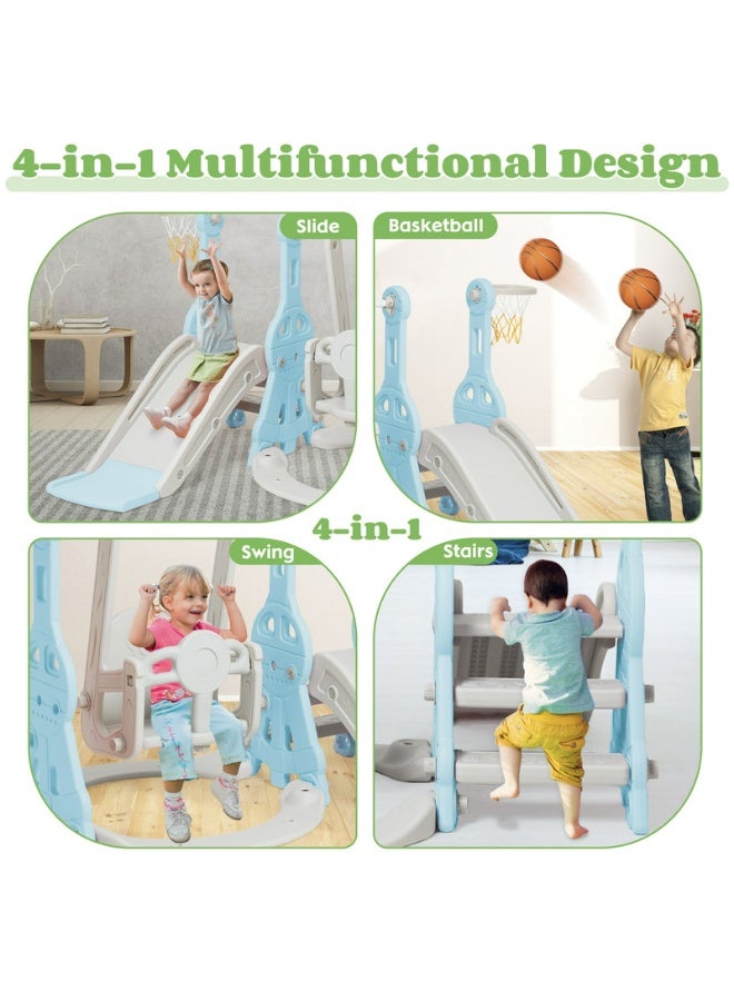 فول جوي مجموعة ملعب داخلي وخارجي للأطفال الصغار، مجموعة زحليقة وأرجوحة 4 في 1 للأطفال، مجموعة لعب زحليقة وأرجوحة مستقلة للأطفال مع طوق كرة سلة - Image 2