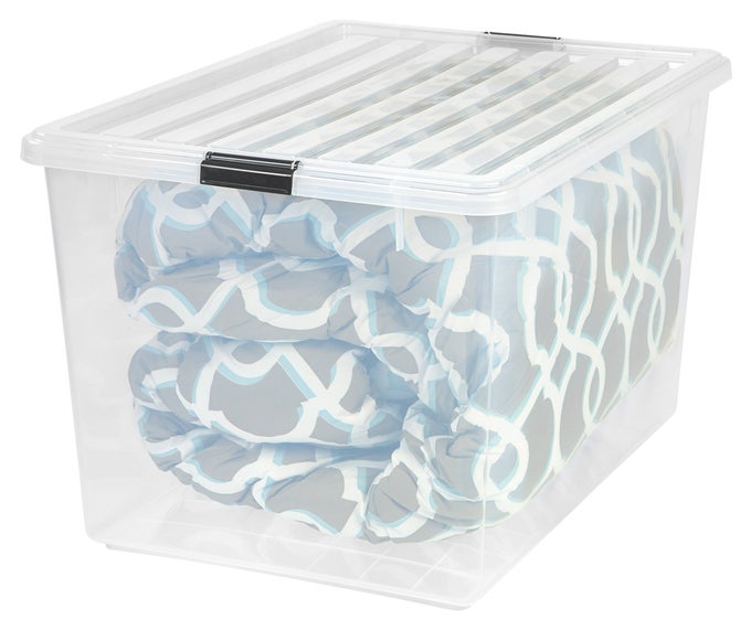 USA 132 QT STACKABLE PLASTIC STORAGE BINS WITH LIDS 1 PACK BPAFREE SEETHROUGH ORGANIZING SOLUTION LATCHES DURABLE NESTABLE CONTAINERS SECURE PULL HANDLE MADE IN USA CLEAR