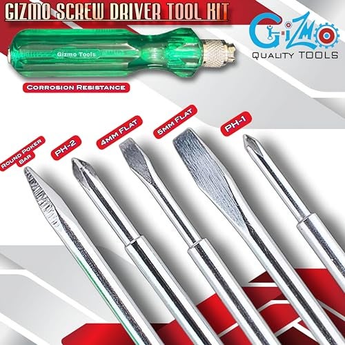 GIZMO Screw Driver Tool Set Kit 5 Piece, Multi Purpose Tools Screwdriver With Tester, Screwdriver Set, Screwdriver Set For Home, Screwdrivers 2 Pieces Slotted, 1 Piece Poker & 2 Pieces Phillips Point - Image 3