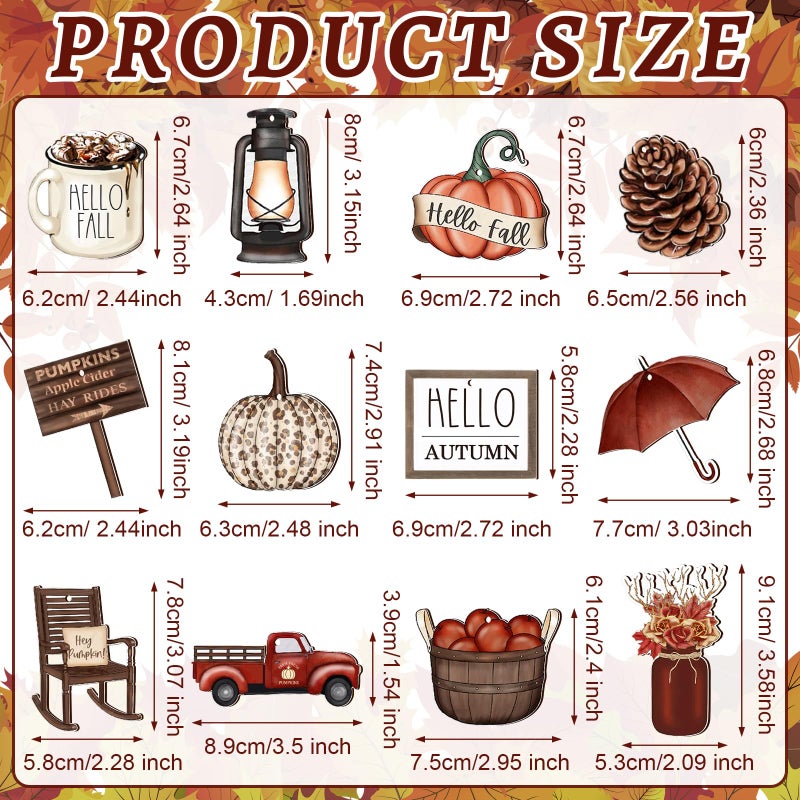 Maitys 36 Pcs Fall Wood Ornaments Thanksgiving Decor for Tree Hello Fall Harvest Hanging Ornament Vintage Autumn Pumpkin Gnome Leaf Truck Wood Cutouts with Rope for Home Christmas Tree Holiday (Simple) - Image 3