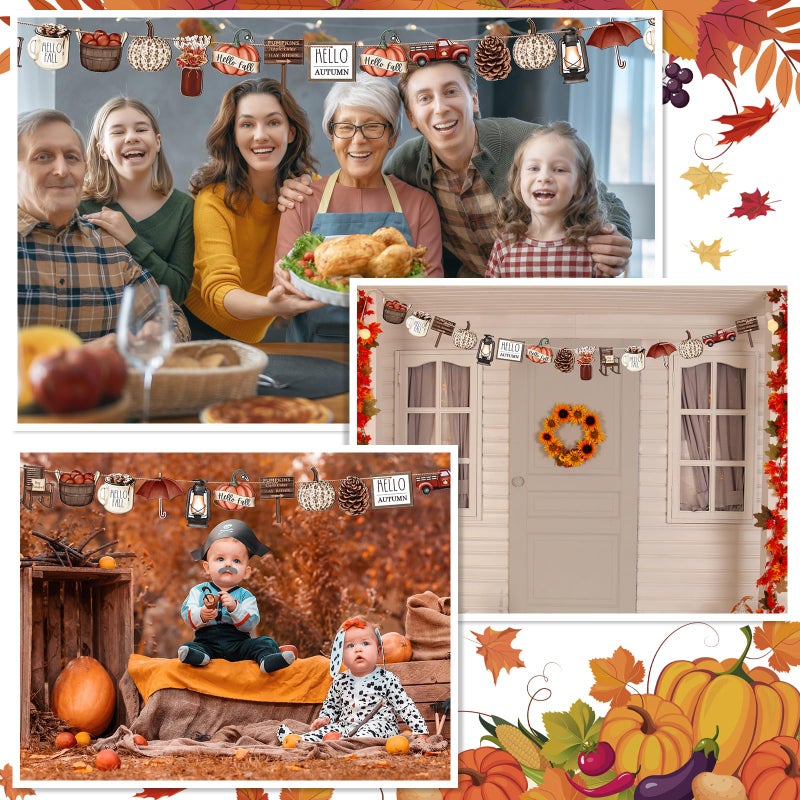 Maitys 36 Pcs Fall Wood Ornaments Thanksgiving Decor for Tree Hello Fall Harvest Hanging Ornament Vintage Autumn Pumpkin Gnome Leaf Truck Wood Cutouts with Rope for Home Christmas Tree Holiday (Simple) - Image 5