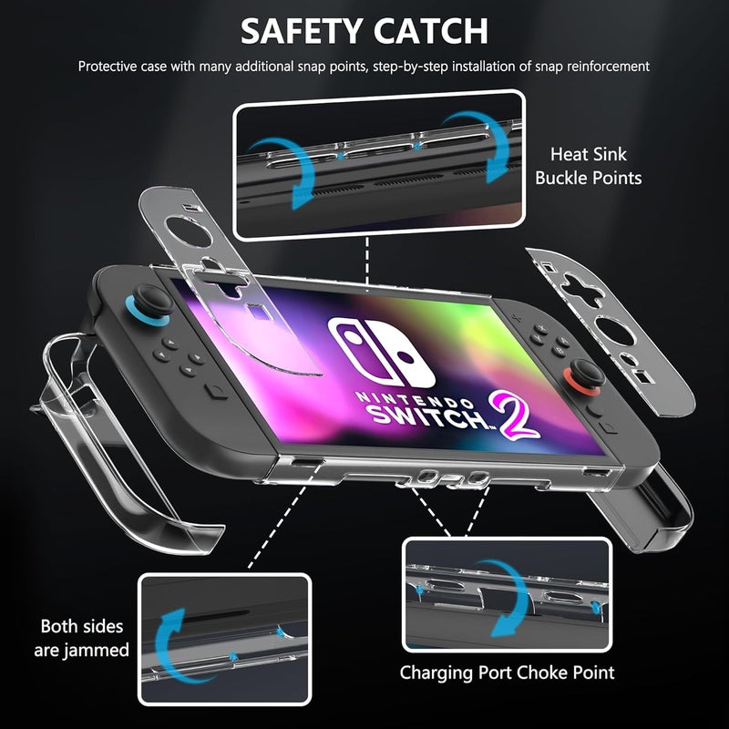 FANPL [نسخة محسنة سهلة التوصيل من الغطاء الشفاف لجهاز Nintendo Switch 2، غطاء واقٍ لجهاز Switch 2 ووحدة التحكم JoyCon مع واقي شاشة و4 أغطية للإبهام - قوي ومتين - Image 3