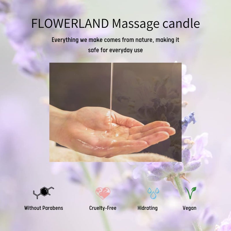 Flowerland شمعة زيت المساج اللافندر من فلوورلاند - زيت مساج مرطب نباتي لسبا المنزل - زيوت مساج فاخرة ومرطبة للعناية بالبشرة - (200 مل) - Image 2