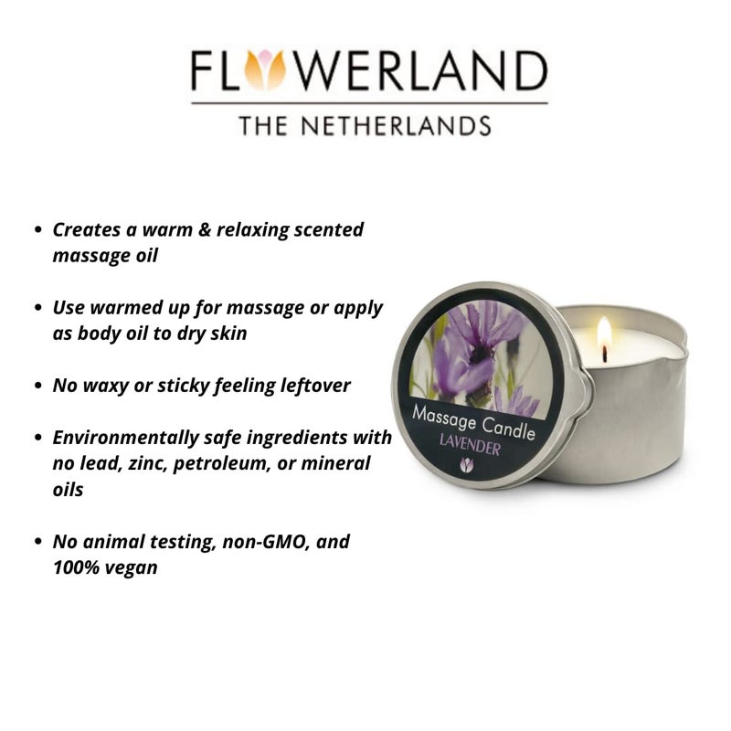 Flowerland شمعة زيت المساج اللافندر من فلوورلاند - زيت مساج مرطب نباتي لسبا المنزل - زيوت مساج فاخرة ومرطبة للعناية بالبشرة - (200 مل) - Image 3