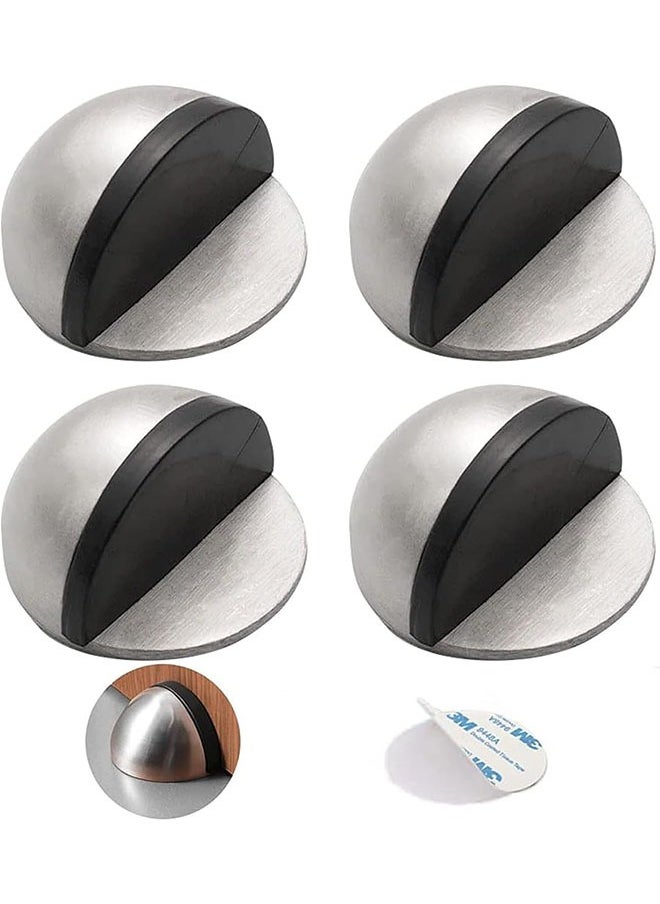 Generic 4 Pack Stainless Steel Floor Door Stopper, 3M Self Adhesive Anti-Collision Door Holder Door Stop Without Drilling, Door Stopper Set with Rubber Bumper, Silver  - Image 1