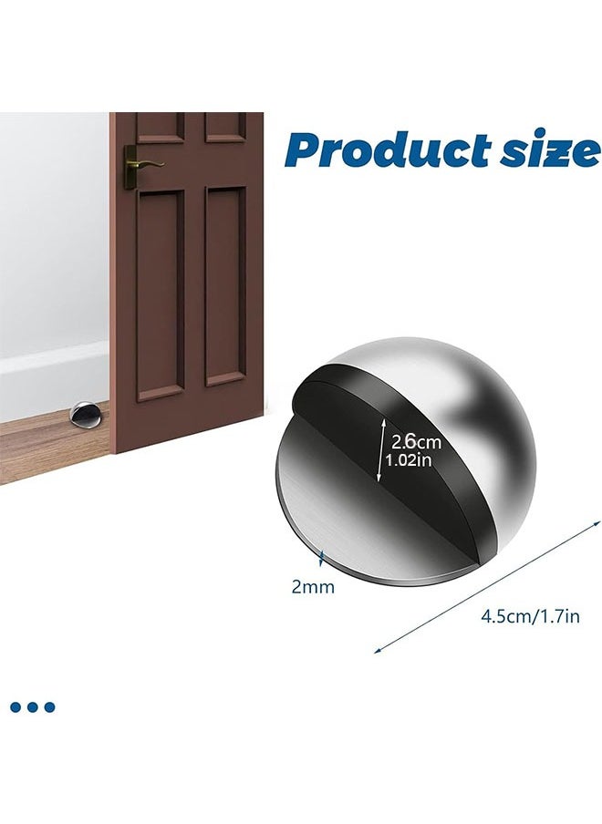 Generic 4 Pack Stainless Steel Floor Door Stopper, 3M Self Adhesive Anti-Collision Door Holder Door Stop Without Drilling, Door Stopper Set with Rubber Bumper, Silver  - Image 2