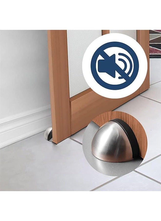 Generic 4 Pack Stainless Steel Floor Door Stopper, 3M Self Adhesive Anti-Collision Door Holder Door Stop Without Drilling, Door Stopper Set with Rubber Bumper, Silver  - Image 5