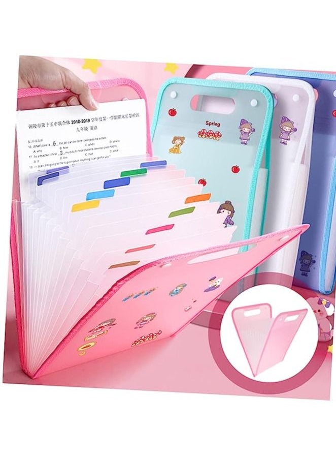 Gerenic - 12-Grid Portable A4 File Folder Document Bag PP Vertical Organ Box Office Paper Storage Organize Bag,Pink Color - Image 1