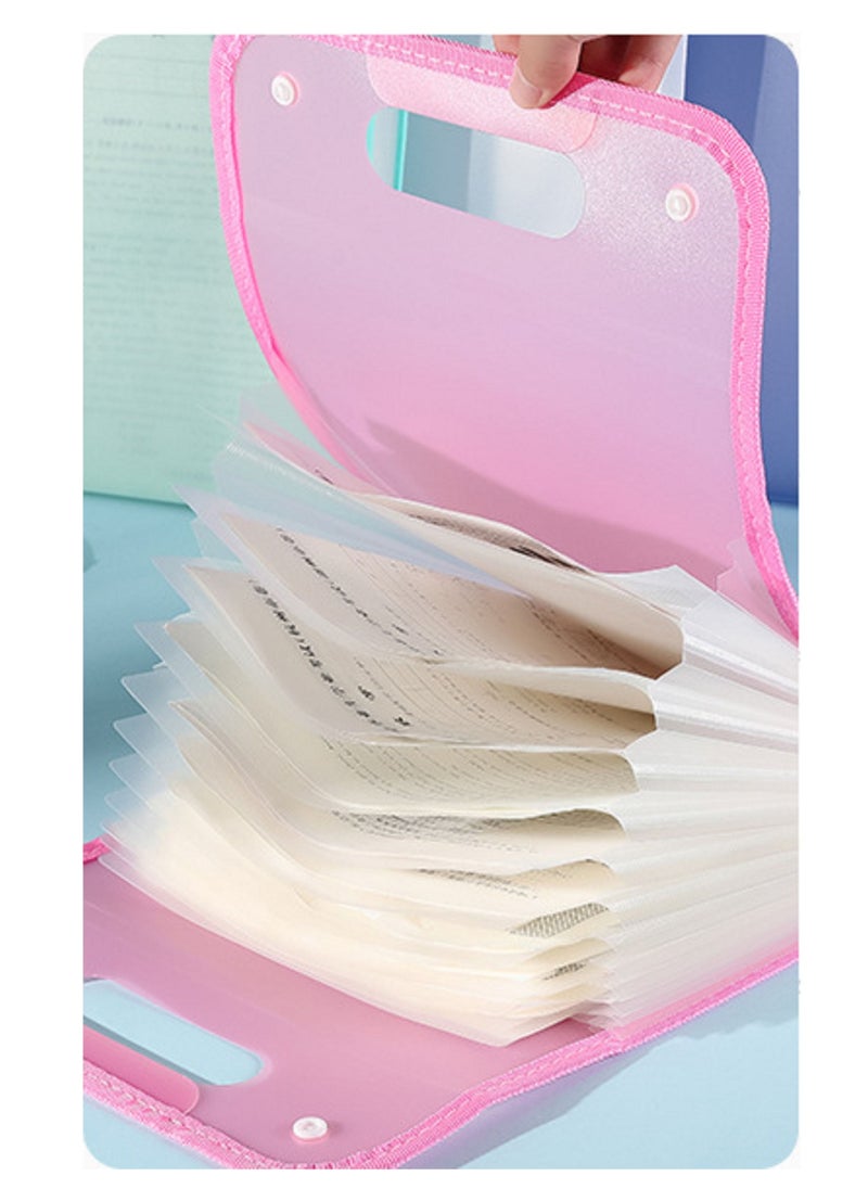 Gerenic - 12-Grid Portable A4 File Folder Document Bag PP Vertical Organ Box Office Paper Storage Organize Bag,Pink Color - Image 1
