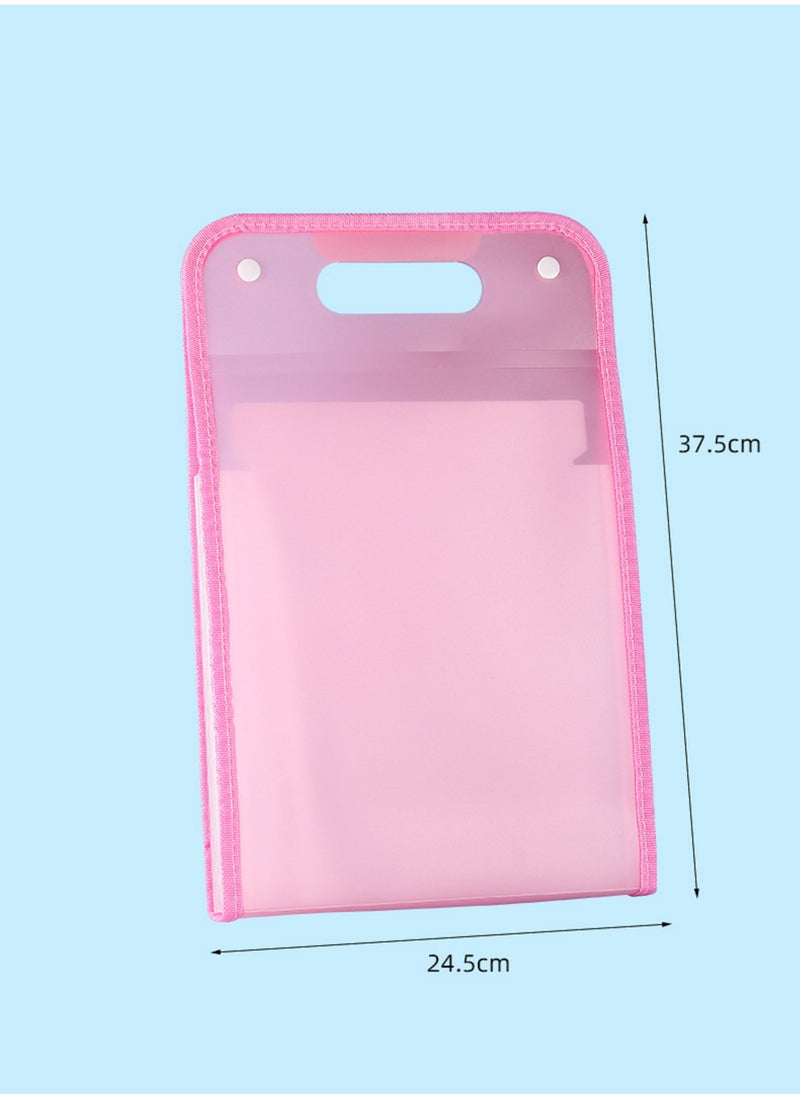 Gerenic - 12-Grid Portable A4 File Folder Document Bag PP Vertical Organ Box Office Paper Storage Organize Bag,Pink Color - Image 1