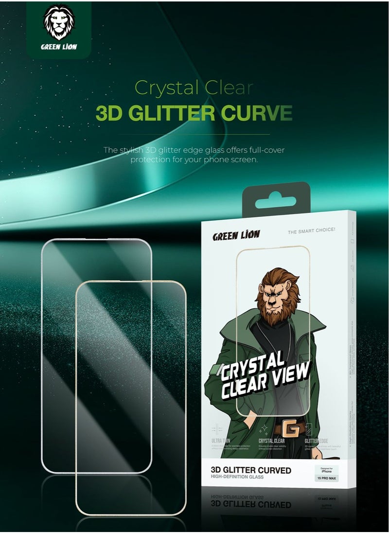 GREEN LION - 3D Glitter Curved Screen Protector 9H Hardness No Bubbles Sensitive Touch Ultra Thin Shutterproof Protection  Anti Scratch Full Coverage - Titanium - Image 1
