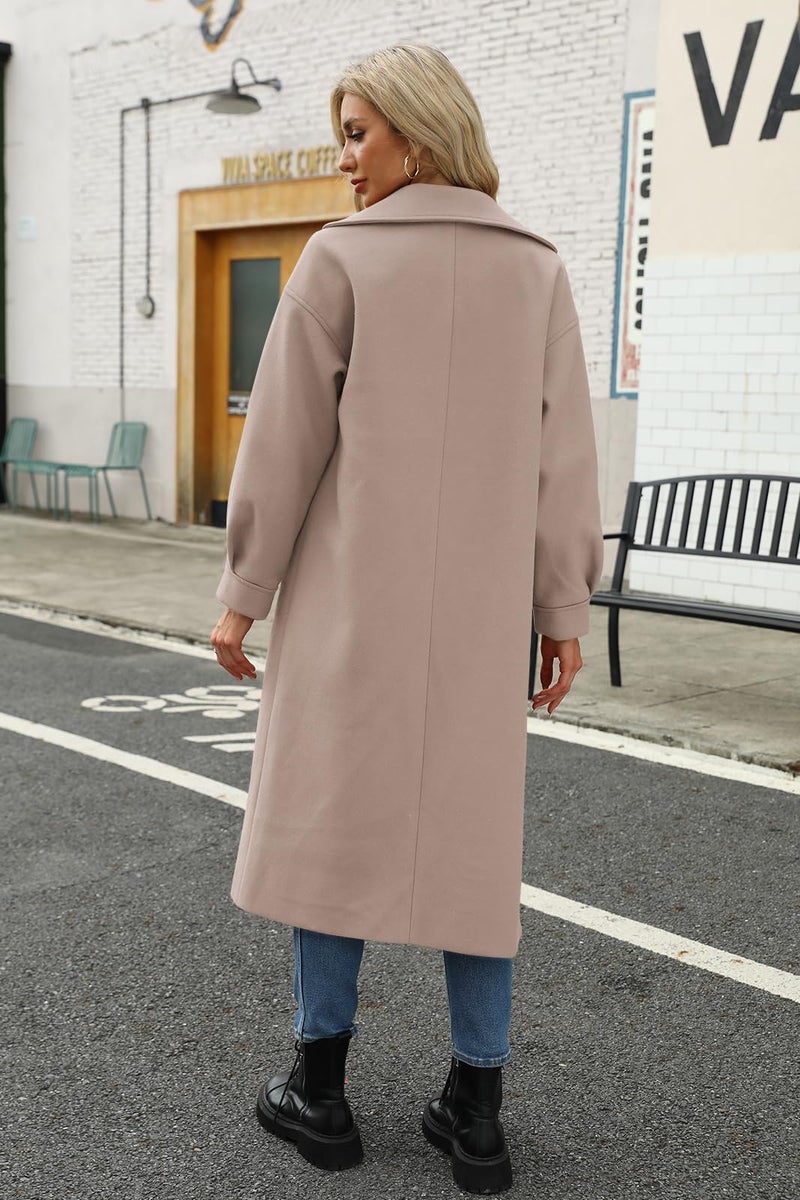 BZB Women's Long Coat Notched Lapel Collar Double Breasted Pea Coat Winter Elegant Wool Blend Over Coats Jackets - Image 3