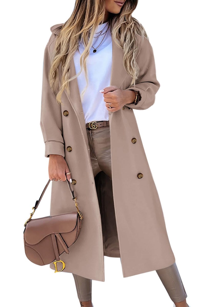 BZB Women's Long Coat Notched Lapel Collar Double Breasted Pea Coat Winter Elegant Wool Blend Over Coats Jackets - Image 1