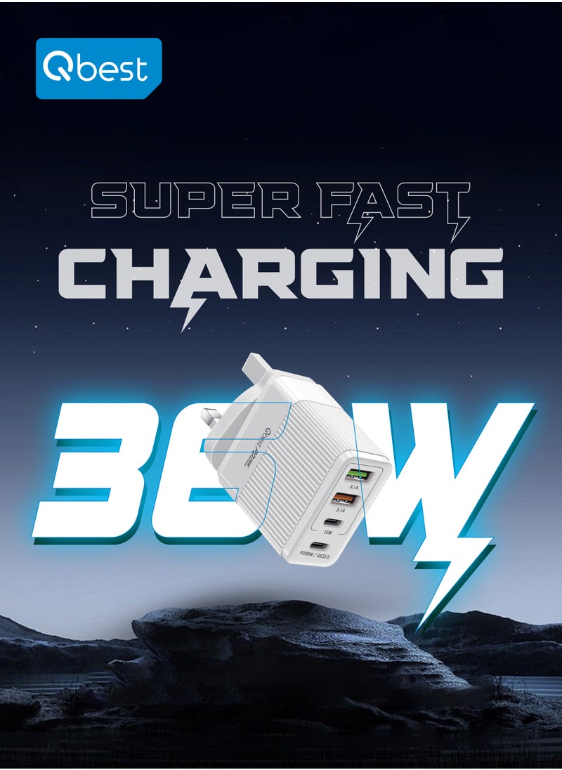 Qbest - 36W PD Fast Charger – 20W & 15W Type-C PD Ports and 2 USB 3.1A Ports for iPhone, Samsung, and More - Image 1