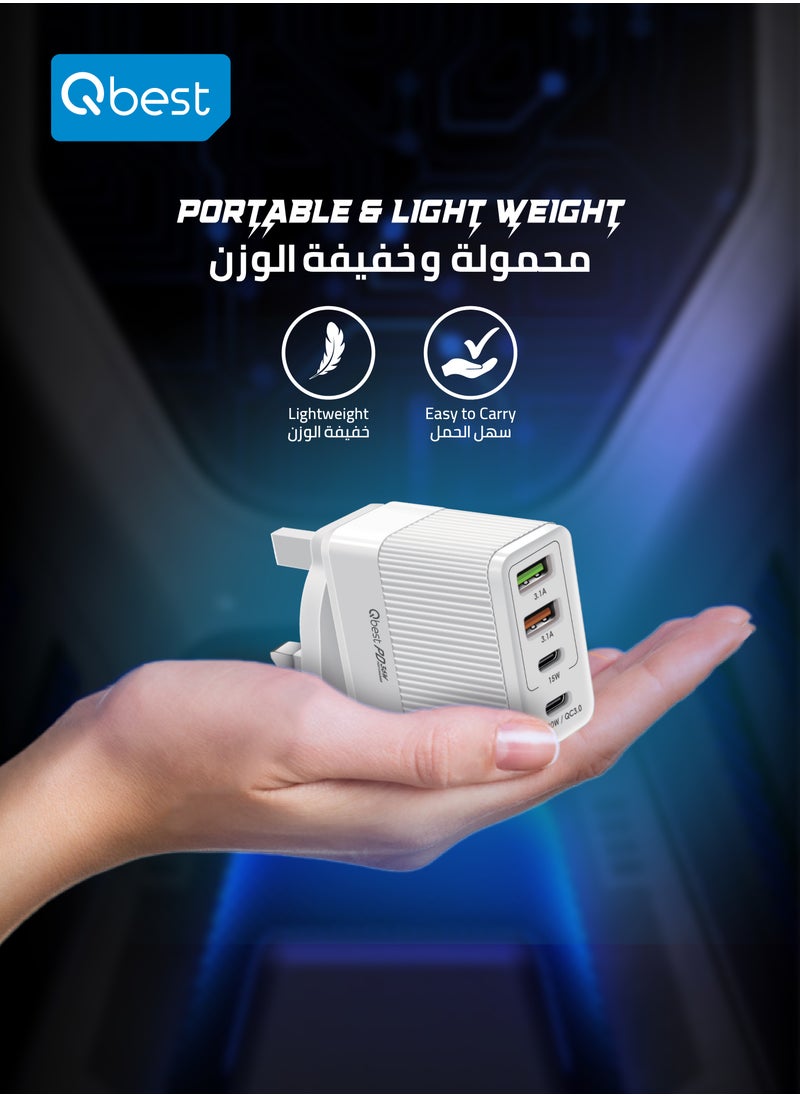 Qbest - 36W PD Fast Charger – 20W & 15W Type-C PD Ports and 2 USB 3.1A Ports for iPhone, Samsung, and More - Image 1