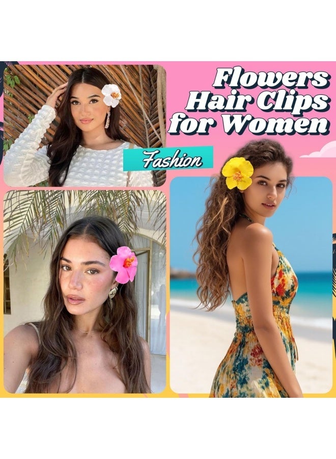 8pcs Hawaiian Flower Hair Clips, for Thick and Thin Hair，8pcs Artificial Flower Hair Clip, Bohemian Style Hibiscus Flower Hair Clip, Suitable for Holiday, Beach, Party, Summer Girls, Tropical Flower Hair Accessories Holiday Gifts - Image 3