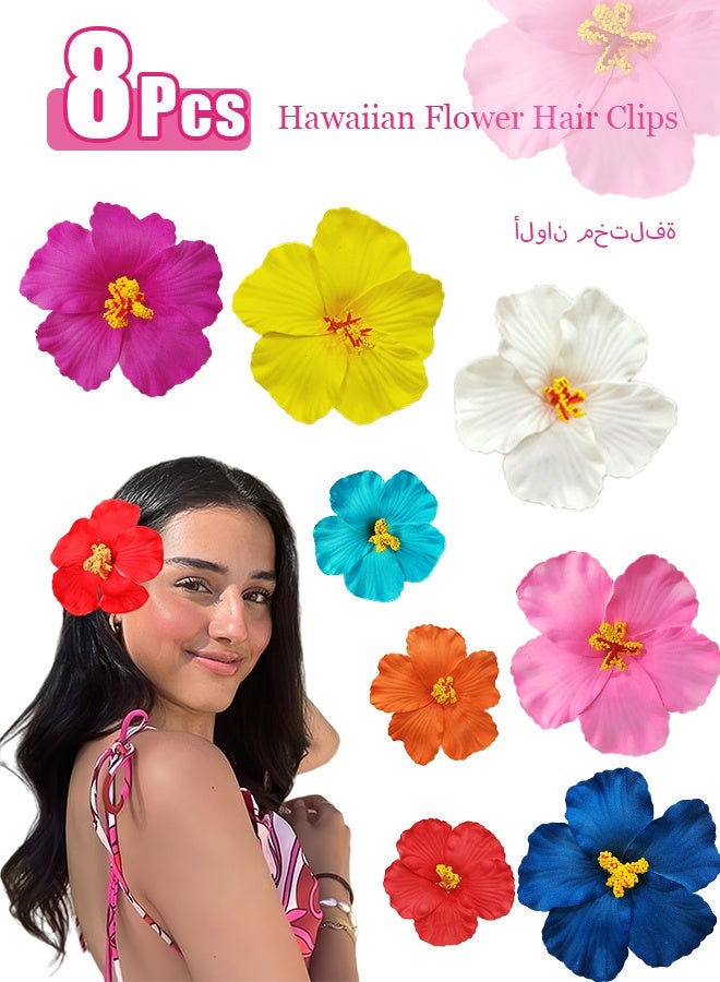 8pcs Hawaiian Flower Hair Clips, for Thick and Thin Hair，8pcs Artificial Flower Hair Clip, Bohemian Style Hibiscus Flower Hair Clip, Suitable for Holiday, Beach, Party, Summer Girls, Tropical Flower Hair Accessories Holiday Gifts - Image 1