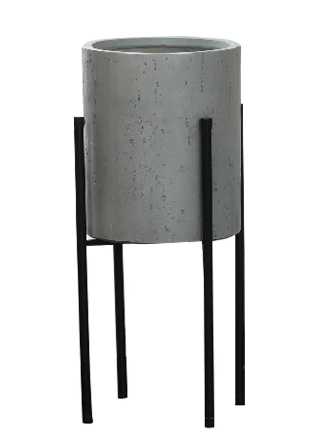 serene Durable and Easy Cleaning Cylindrical Planter with Stand Grey and Black 73 x 31 x 31 cm
