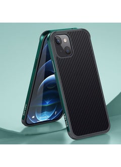Case Cover For iPhone 13 mini SULADA Luxury 3D Carbon Fiber Textured Metal + TPU Frame Phone Case Dark Green