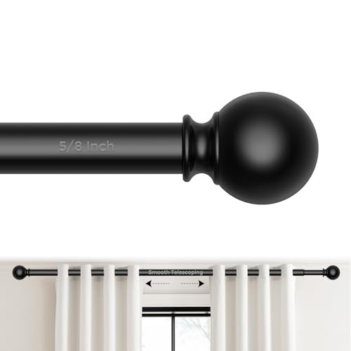 JRZOO Black Curtain Rods 66 to 120 Inches(5.5-10 Feet),5/8 inch Splicing Drapery Rods,Small Curtain Rods Set,Size: 36''-120'',Matte Black - Image 1