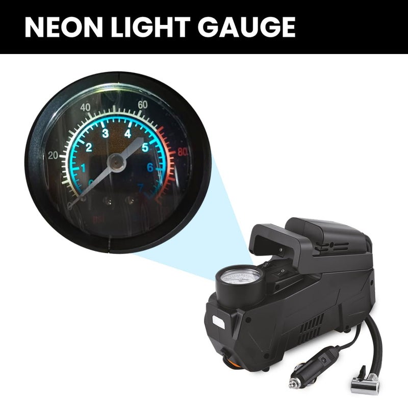 Mega Audio MEGAAUDIO MATI08 Digital Tyre Inflator | 12V, 10A, 120W, 100 PSI | Powerful Vertical Air Compressor with Emergency LED Light Fast & Efficient Inflation for Cars, Bikes, Balloons & More - Image 5