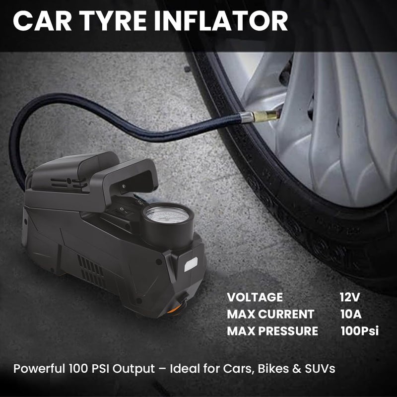Mega Audio MEGAAUDIO MATI08 Digital Tyre Inflator | 12V, 10A, 120W, 100 PSI | Powerful Vertical Air Compressor with Emergency LED Light Fast & Efficient Inflation for Cars, Bikes, Balloons & More - Image 3