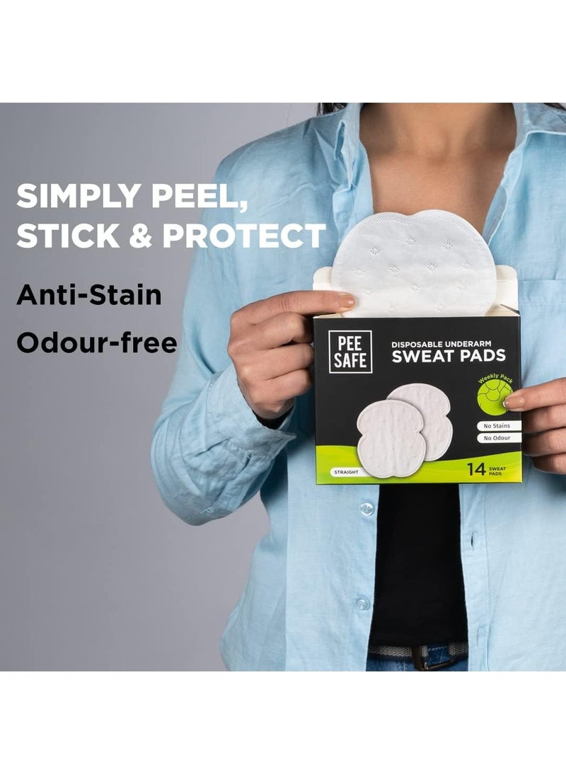 PEESAFE وسادات عرق تحت الإبط القابلة للاستخدام مرة واحدة من PEESAFE (عبوة من 14) - مستقيم | تمنع البقع، تمتص العرق والرائحة غير المرغوب فيها - Image 2
