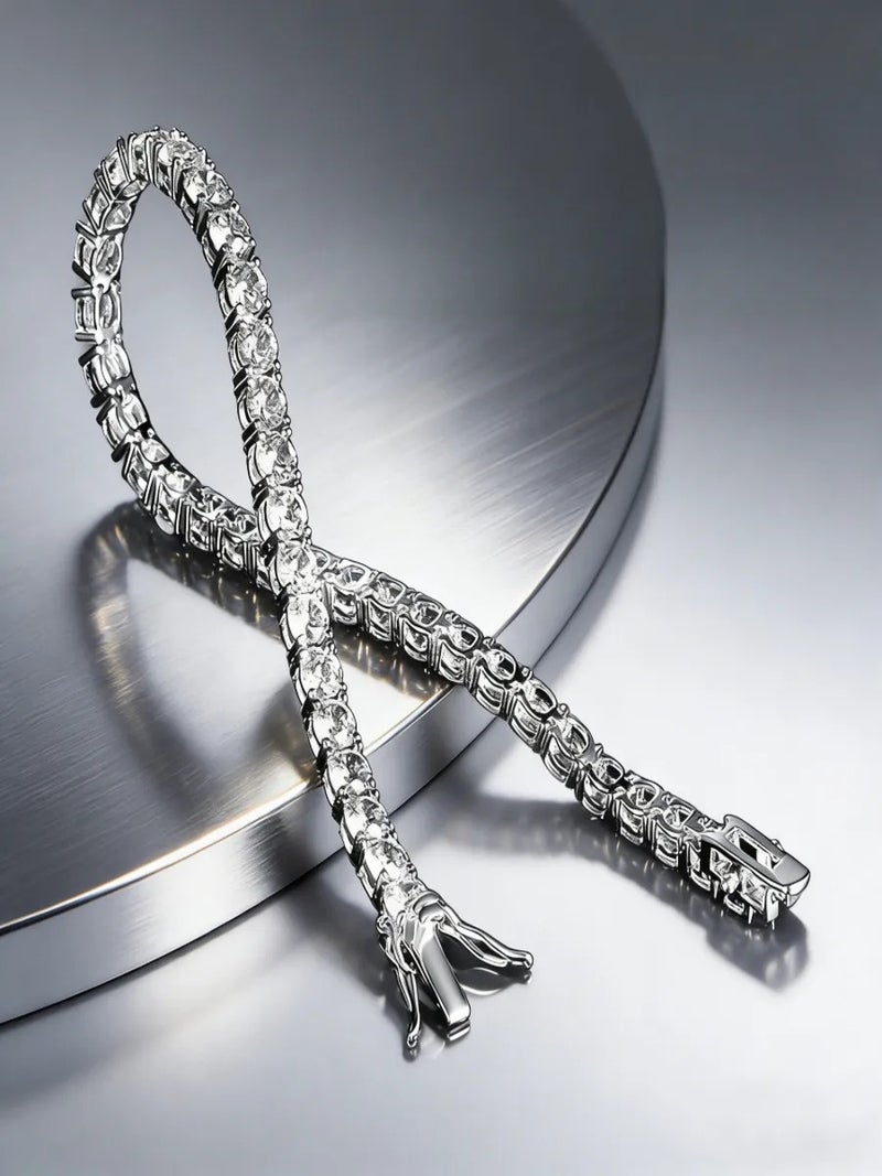 Classic Zircon Tennis Couple Bracelet 4mm, Available in 15cm / 17cm / 20cm, For Family Gatherings and Special Occasions - Image 2