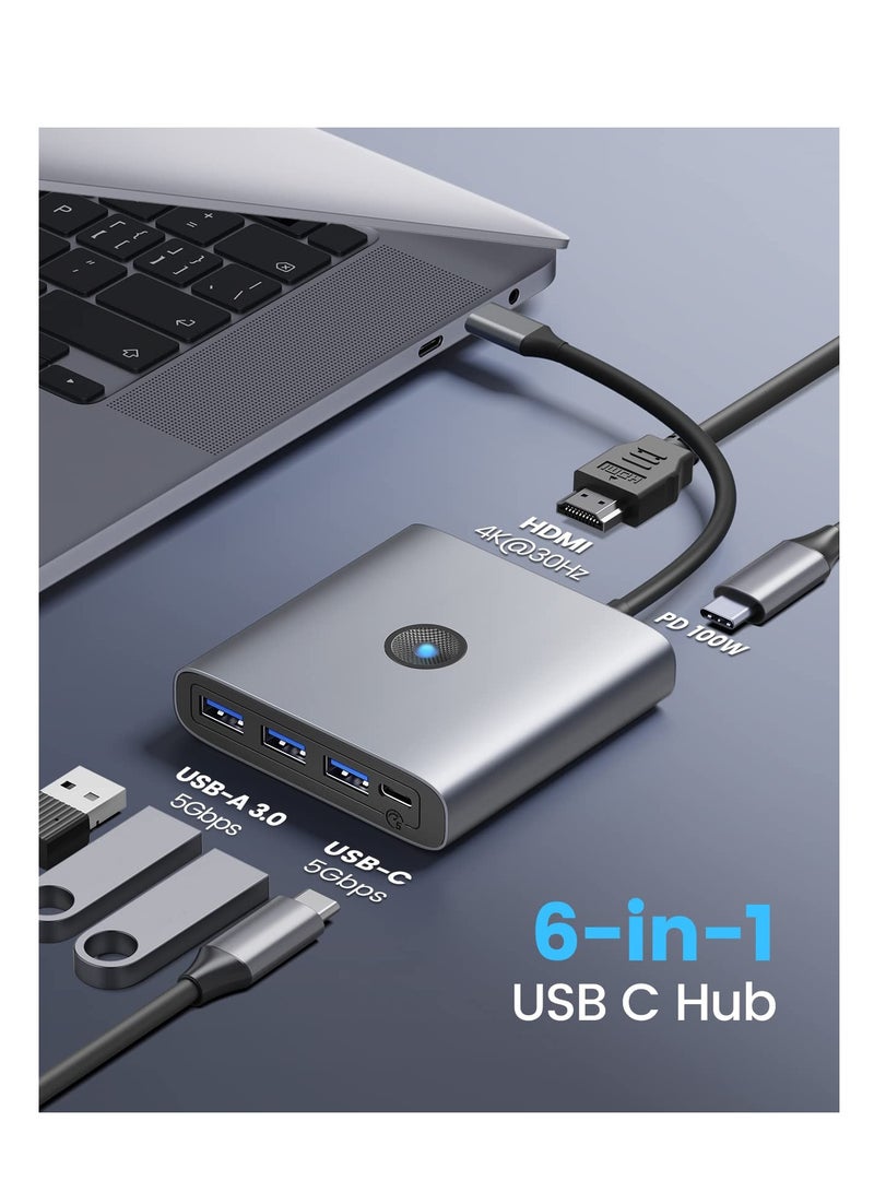 Zikra USB C Docking Station, 6 in 1 USB C Hub with 4K HDMI, 100W PD Charging, 3 USB-A 3.0, USB-C 3.0, Compact and High-Speed USB C Multiport Adapter for MacBook Air Pro, and Other Type C Devices - Image 2