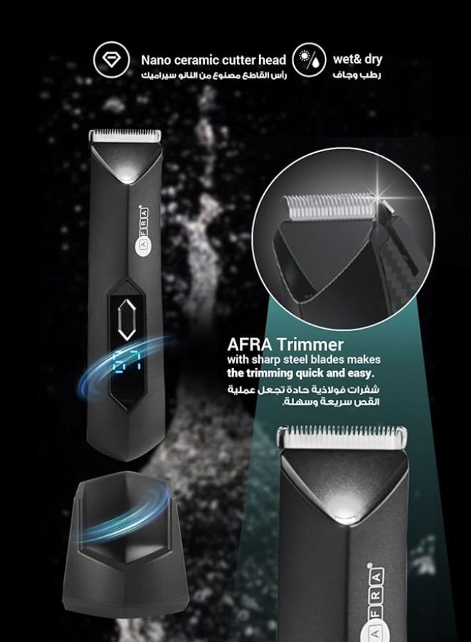 عفرا ماكينة تشذيب شعر الجسم | رأس قص نانو سيراميك | مقاومة للماء بالكامل | للاستخدام الجاف والرطب | شاشة رقمية ذكية | بطارية ٦٠٠ مللي أمبير/ساعة | شحن USB | مقاومة للماء IPX7 | ضمان لمدة عام | AF-0600HTBK - Image 4
