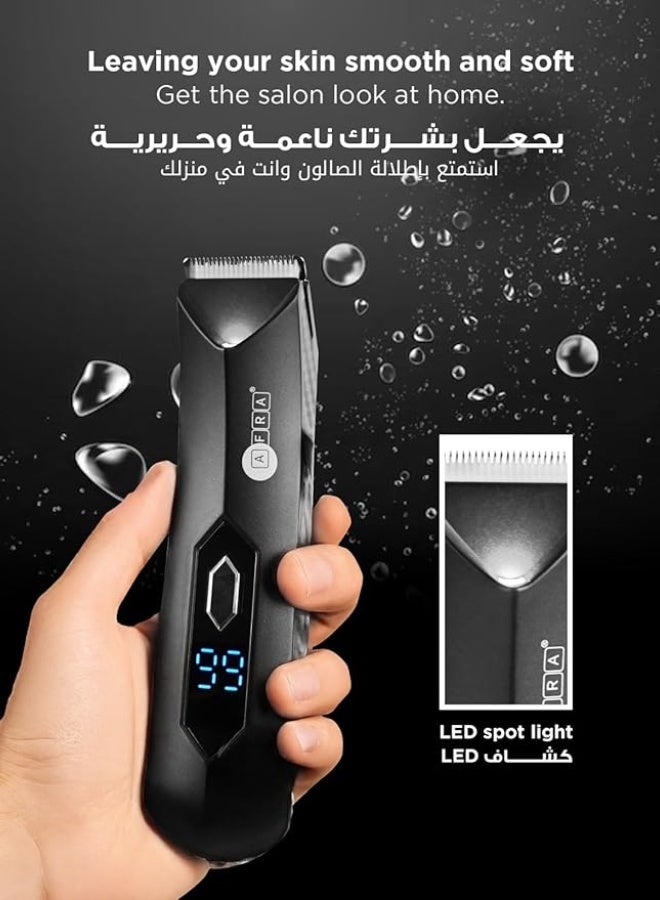 عفرا ماكينة تشذيب شعر الجسم | رأس قص نانو سيراميك | مقاومة للماء بالكامل | للاستخدام الجاف والرطب | شاشة رقمية ذكية | بطارية ٦٠٠ مللي أمبير/ساعة | شحن USB | مقاومة للماء IPX7 | ضمان لمدة عام | AF-0600HTBK - Image 5