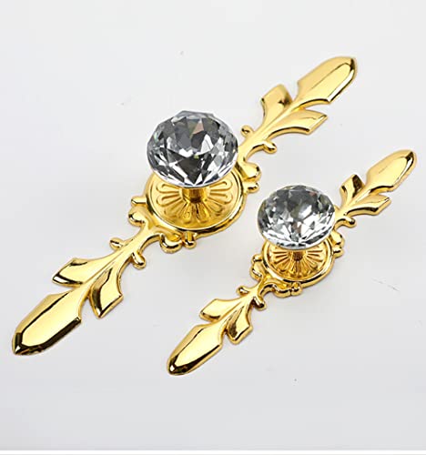 ESreake 5 Pack Gold Diamond Clear Crystal Glass Decorative Knobs with Plate,Drawer Dresser Pulls Handles with 3 Kinds of Screws for Kitchen Bathroom Office Decoration (5 Pack, Small, Golden) - Image 3